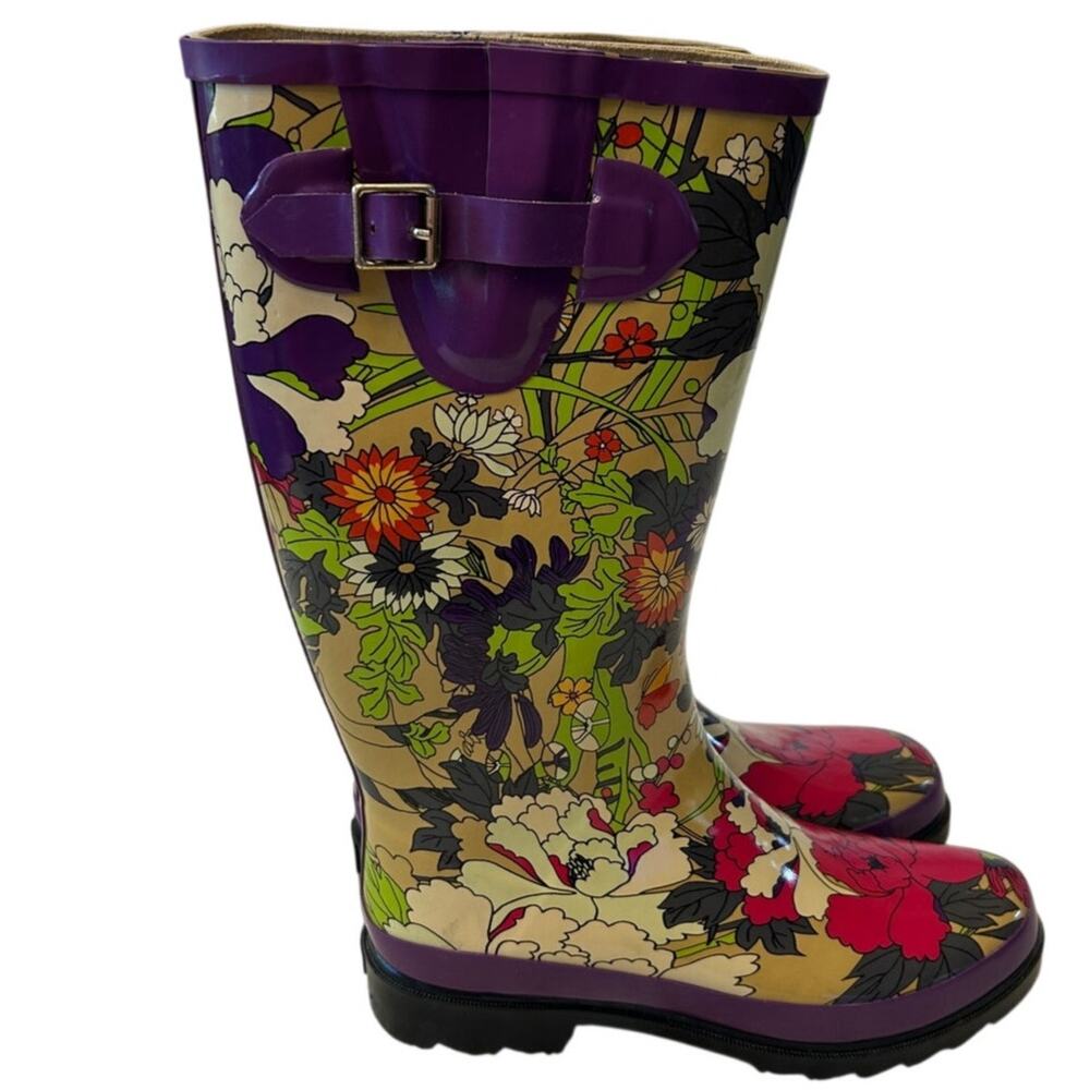 Sakroots Women's Peace Rainboots  Pull On Sz 8 Multicolor Floral Design Outdoor